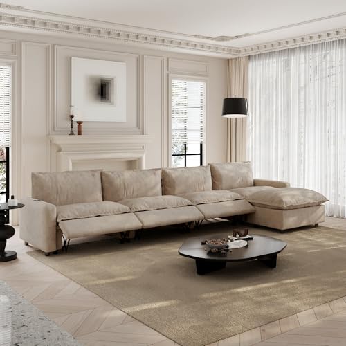 Image of 148.82 inch Power Reclining Sofa with Wireless Charging & Heated Seats,Smart Recliner Sectional Couch,Zero Gravity Recliner Sofa,Deep Seat Cloud Couch for Living Room Home Theater,Khaki,5 Seats
