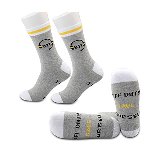 JXGZSO 2 Pairs 911 Dispatcher Socks Gift - Off Duty Save Yourself Socks - Retirement Gift for Dispatchers