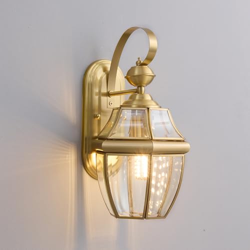 Image of Gold Sconce Courtyard Wall Lamp Outdoor Wall Lights Lantern, Dusk to Dawn Weather Resistant Exterior Lights for House Sconce, Waterproof Garage Lights with Clear Glass Shade