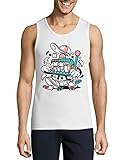 Ajuste: ajuste normal Casino estilo dibujos animados máquina tragaperras chips 777 Cherry hombres algodón camiseta blanca, blanco, L