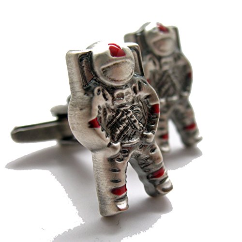 Men's Executive Silver Tone Brushed Design Sky High Space Traveler Astronaut Cufflinks Cuff Links
