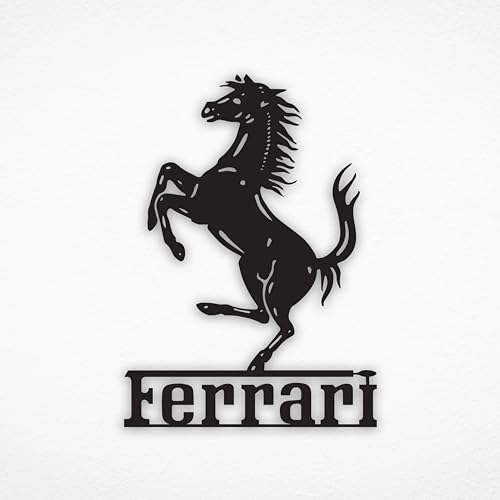 NORTH KAISER Arte Mural Metálico Ferrari | Decoración Pared Logotipo Coche | Escultura Automotriz Para Garaj Sala Estar Dormitorio Interior Y Exterior | Regalo Para Amantes (Negro, 60 x 38.6 cm)