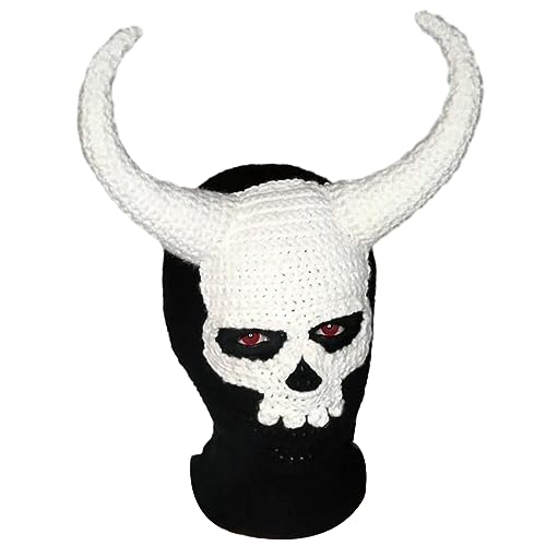GRABAGECAN Lions/Horn for Women Men Adult Halloween Face Handmade Warm Face Hooded Hat for Party