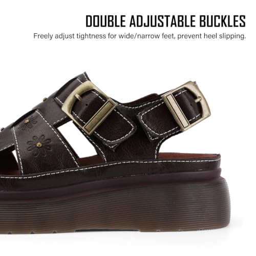 Image of Platform Sandals for Women Chunky Ankle Buckle Casual Open Toe Comfortable Flower Decoration Fisherman Sandals