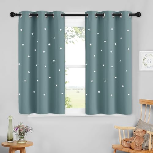 NICETOWN Nursery Blackout Kids Curtains for Bedroom Thermal Insulated Silver Twinkle Star Curtains with Grommet Top Window Treatment 1 Panel...
