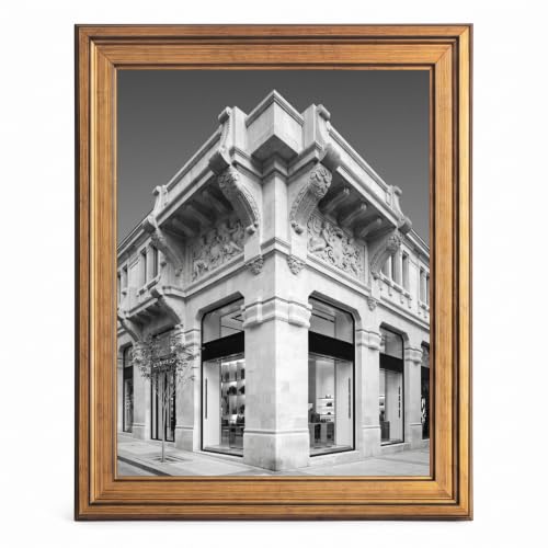 Framed Canvas Wall Art Vintage Architecture Black and White Historic Corner Canvas Print Poster Gold Frame Wall Decor for Living Room Office Metropolitan Art, Elegant Stone Decor - Inch 24x36