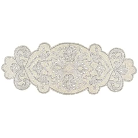 Homebia Designs Hand Beaded Decorative Farmhouse Glitz Table Runner for Wedding, Easter, Christmas Party Decorations - A Beautiful Complement to Your Dinner Table Décor-13x36 Inch- Silver Ivory Cover