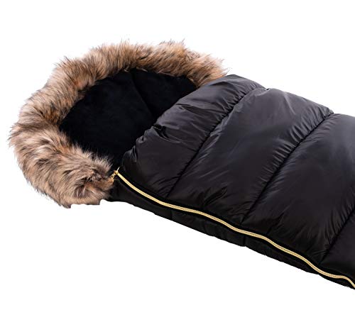 Vizaro - Saco Térmico de Invierno para Carrito o Silla de Paseo Bebé - Abriga y no suda - Gama Alta Premium - Color Negro con Forrito Pelusa Marrón C