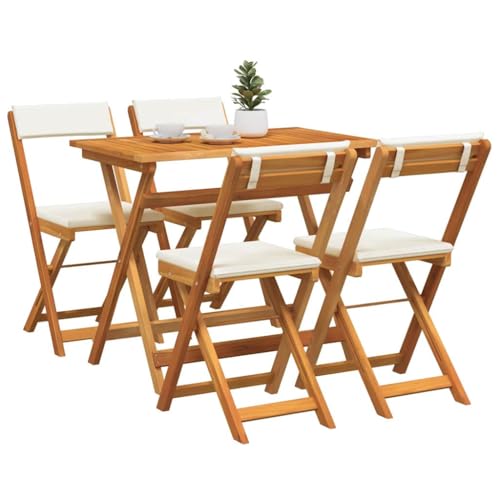 vidaXL Conjunto de Bistro Plegable de 5 Piezas con Cojines de Madera de Acacia | Mesa y sillas Modernas para Comer al Aire Libre, con Almacenamiento Compacto, Resistentes al Agua y cómodas para Jard