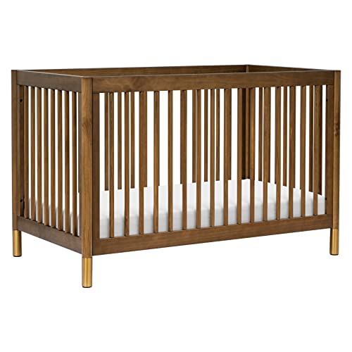Image of Babyletto Gelato 4-in-1 Convertible Crib with Toddler Bed Conversion in Natural Walnut and Brushed Gold Feet, Greenguard Gold Certified