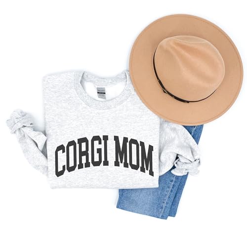 Corgi Mom Varsity Sweatshirt, Cute Pembroke Welsh Pet Parent Sweater, Corgi Dog Mom Gift, Dog Lover Shirt, Unisex Womens Crewneck Sweatshirt Sand2