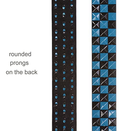 Snap On Punk Rock Black & Azure Blue Star Studded Checker Board Leather Belt4