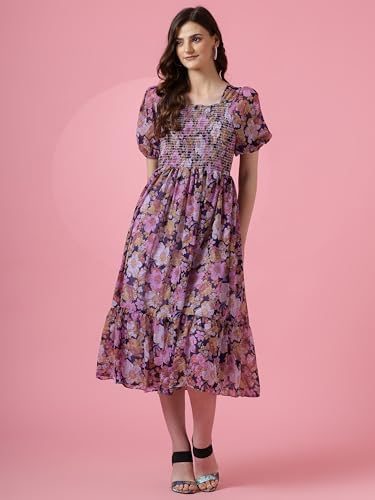 Image of Sheetal Associates Women's Maxi Floral Print Georgette Puff Sleeves Casual Dress