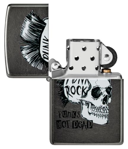 Zippo Sturmfeuerzeug - Punk Rock Skull, Gray Dusk, Color Image - Nachfüllbar - Wiederverwendbar - Windfestes Design - Geschenkbox - Made in USA