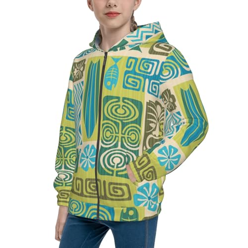 Exotic Tiki Pattern 1 Kids Pullover Hoodies Boys Zip Up Sweatshirts Girls Athletic Clothes with Pocket