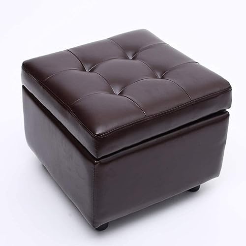 Repose-pieds poufs tabourets en cuir violet petit banc ottoman en bois - 4
