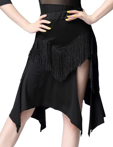 SEAUR Damen Tanzrock Latein Tango Bauchtanz Hüfttuch Fransen Rock Rumba Cha Cha Samba Ballsaal Tanzen Rock Tanzkleid - EU S (Asie M)