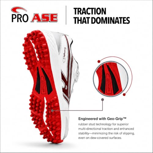 Image of Pro ASE Lightweight Cricket Shoes - Durable & Comfortable | Ideal for Turf, Ground & Hard Surfaces | Allrounder Design with Studs, Velcro & Superior Grip | White, Blue, Green, Red