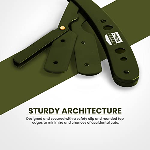 Image of Utopia Care Professional Barber Straight Edge Razor Safety with 100 Pack Blades, Green
