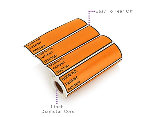 Image of Carstens Patient I.D. Adhesive Medical Chart Labels for 1.5 inch - 4 inch Ring Binder Spines - Pre-Printed Sticker Labels (Room No. / Patient /Doctor), 5 3 /8 inch x 1 3 /8 inch, Orange, Roll of 200