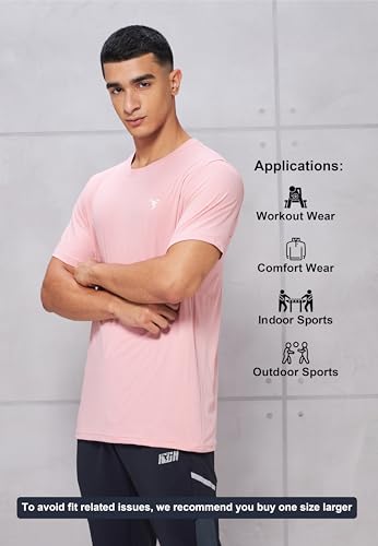 Image of TECHNOSPORT Men's Slim Fit Solid Crew Neck T-Shirt, Cotflex Quick Dry Wrinkle Resistant Polyester Sports Tee for Gym, Running, Training, Sports