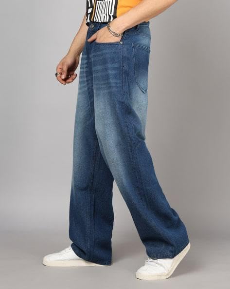 Image of M Q Denim Men Loose Fit Denim Jeans | Whisker Spray | Mid Rise & Pure Cotton | Daily Casual Wear