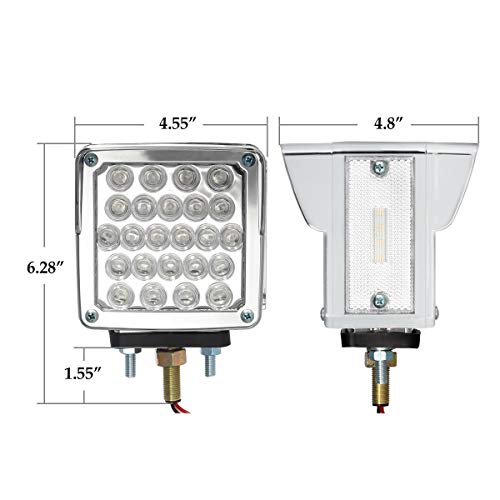 Partsam Double Face Square Led Fender Pedestal Lights Amber/Red 52 Led 3 Studs Mount Truck Trailer Stop Tail Turn Signal Lights Chrome Visor Waterproof W/ Side Reflex Clearance Lights Clear Lens #TOP6