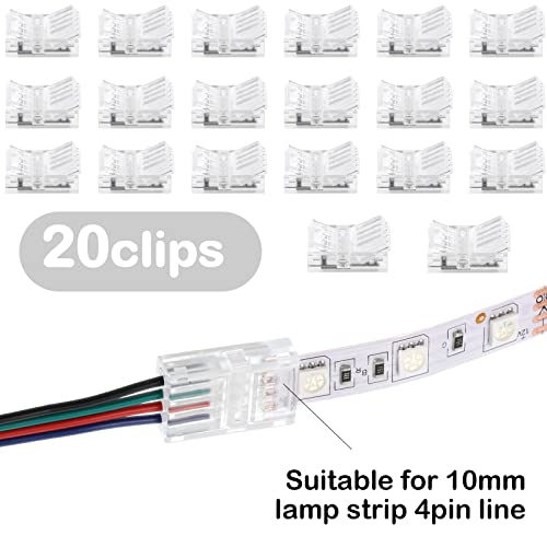 Rgb Led Light Strip Connectors 20 Waterproof Led Adapter Connectors Transparent Solderless Led Light Strip Connectors For Strip Light Unwired Gapless Track Lighting Connector 5V 12V 24V (4 Pin, 10 Mm) #TOP1