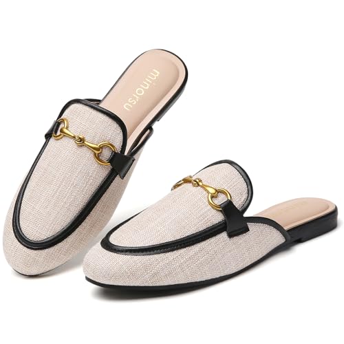 Image of Minorsu Buckle Mules for Women Flats Loafers Shoes for Work Office Business | Slip on,Round Toe,Backless,Slides, Casual