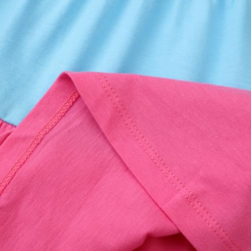 Image of Girl Long Sleeve Dress Ruffle Rainbow Color Block Cotton Casual Tiered Pleated Twirly Dress