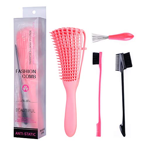 4 Pieces Detangling Brush Detangler, Edge Brushes and Comb Cleaner Brush, Hair Detangler for Grooming Afro America Textured 3a to 4c Wet/Dry Long Thick Natural Hair, for Home and Salon …