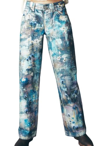 EZAPINE Straight Leg Jeans for Women Stretchy Floral Printed