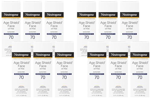 Image of Neutrogena Age Shield Face Oil-Free Sunscreen Lotion with Broad Spectrum SPF 70, Non-Comedogenic Moisturizing Sunscreen to Help Prevent Signs of Aging, PABA-Free, 3 fl. oz (Pack of 12)