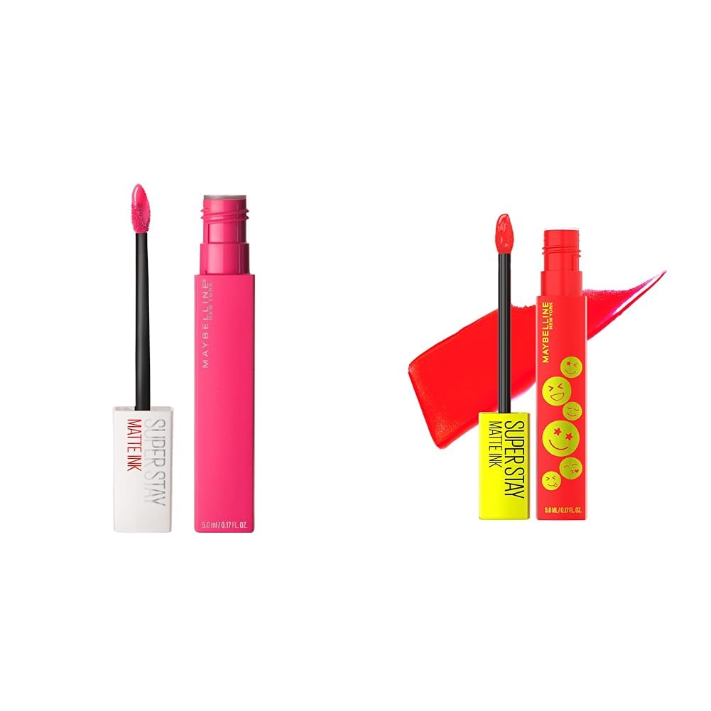 MAYBELLINESuper Stay Matte Ink Liquid Lipstick Makeup Long Lasting High Impact Color Collection with Vivid Pink and Bright Red Shades, 2 Count