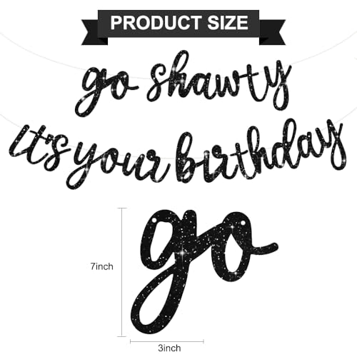 Image of BEISHIDA Go Shawty It's Your Birthday Banner NO DIY Hip Hop Theme Happy Birthday Banner Pre-Strung Rap Theme Happy Birthday Sign for Man Women birthday Party Supply Glitter Black