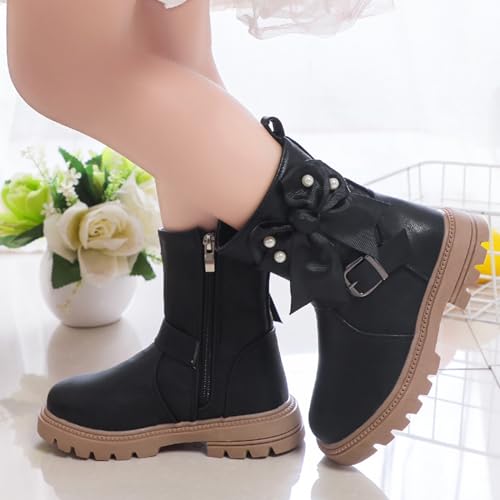 Girls Dress Boots Kids Toddler Cute Pearls Bowknot Princess Boots Fashion Buckle Design Side Zipper Mid Calf Boots3