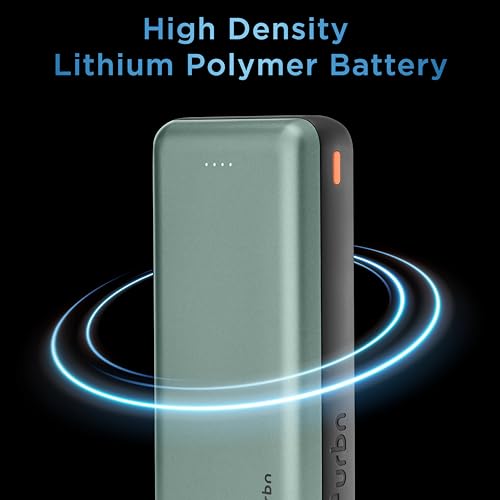 Image of URBN 20000 mAh Li-Polymer Ultra Compact Power Bank | 12W Fast Charge | Dual USB Output | Type C & Micro USB Input Only | Pocket Size | Made in India (Green)