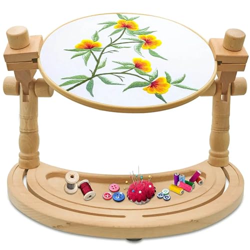 POCDOKYZ Desktop Embroidery Stand, Cross Stitch Hoop Stand+Embroidery Hoop, Anti-slip Silicone& Imported European Beech,Cross Stitch Stand Holder, for Embroidery Lovers,wood