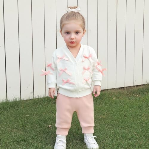 Toddler Little Girl Knitted Cardigan 3D Bow V Neck Long Sleeve Button-up Sweater Casual Winter Fall Clothes3