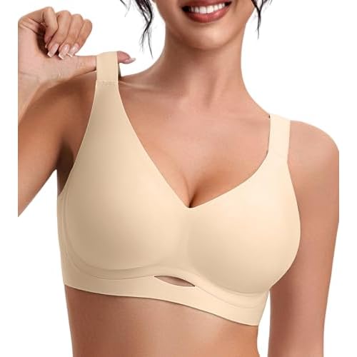 SHARICCA No Padding Jelly Bras for Women Wireless Comfortable Ultra Soft Stretch Full Coverage Bras Plus Size Sport Bra Nude X-Large