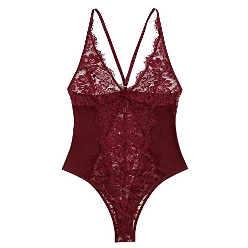 Vêtements à col V profond sexy femme en dentelle noire