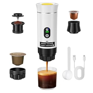 Trsaow Macchina per caffè Espresso Portatile, Macchina per Caffè Elettrica 3 in 1, Caffettiera Portatile da Campeggio, Mini Autoriscaldante, Compatibile con Caffè Macinato e Capsule (Bianco)