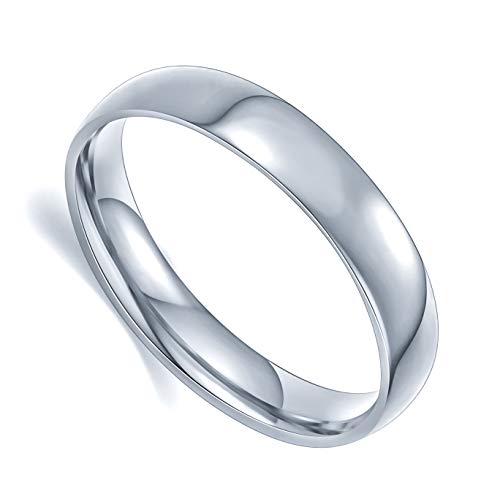 Xiacheng 4mm Stainless Steel Classical Simple Plain Dome Style Wedding Band Ring (Silver:4MM, 8)
