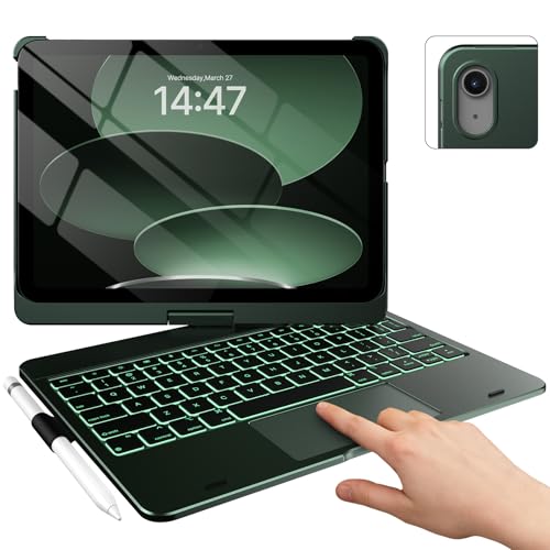 Image of typecase Touch iPad 11th 10th Generation Case with Keyboard (11 inch 2025, A16 & 10.9 inch 2022) - 360 Rotatable, 11-Color Backlit, Multi-Touch Trackpad, Pencil Holder, Thin & Light - Midnight Green