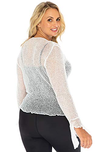 Back From Bali Womens Plus Size Sheer Shrug Bolero Long Sleeves Cropped Cardigan Bell Sleeves 2X 3X 4X Lightweight White #TOP2