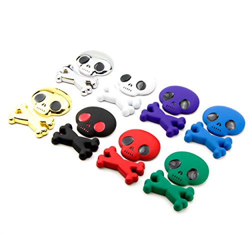 Image of CB 2-Pack of Cute Version 3D Skull & Crossbone Metal Badge Motorcycle Car Sticker Logo Emblem Adhesive Decals Decoration for Car Styling, 2 Pcs of Blue