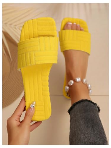 OYOANGLE Women's Textured Square Open Toe Slide Sandal Dressy Slip on Flat Sandals3