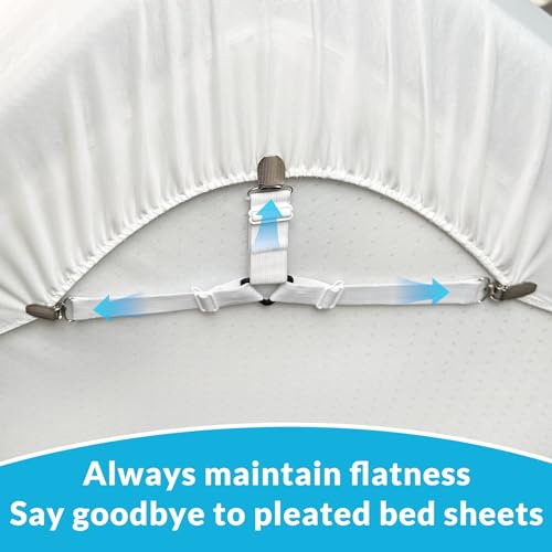 Inscool Bed Sheet Straps, 8Pcs Adjustable Bed Sheet Clips, Easy to Install Bed Sheet Clips, Keep in Place Fitted Bedding Holder, Bed Sheet Holder Straps, Bed Sheet Clips, Bed Accessories（White） by Inscool - Image 5