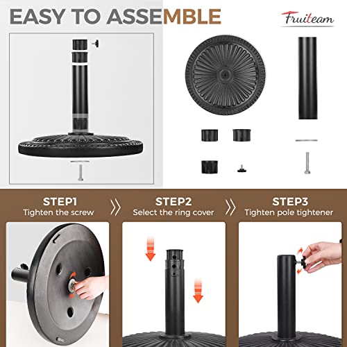 Fruiteam 15" 26.5 Lbs Patio Umbrella Base, Round Heavy Duty Outdoor Umbrella Base, Black Resin Market Umbrella Base For Patio, Outdoor, Garden & Swimming Pool #TOP3