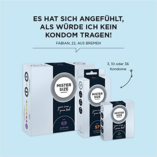 Mister Size Preservativi 60 Mm (36 Pezzi) Extra Sottili 0,05 Mm, Extra Lubrificati, Vestibilità Perfetta, Lattice Naturale, Trasparenti, Vegani, Ce 0123 - 9